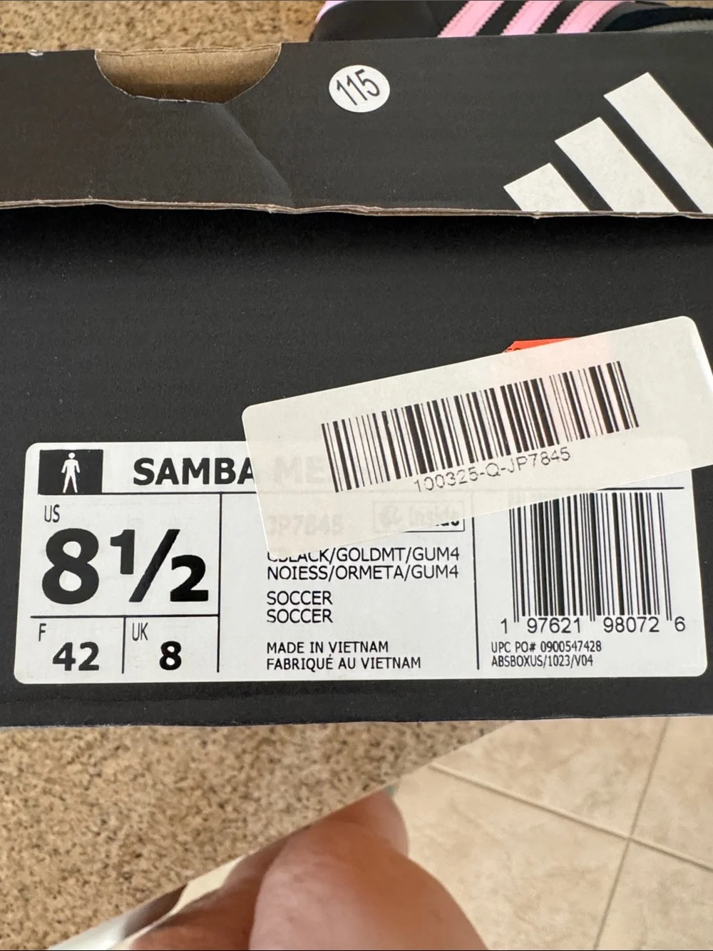 adidas Samba MESSI SOCCER Black with Pink Stripes and Gum Sole 8.5 men/9.5 women